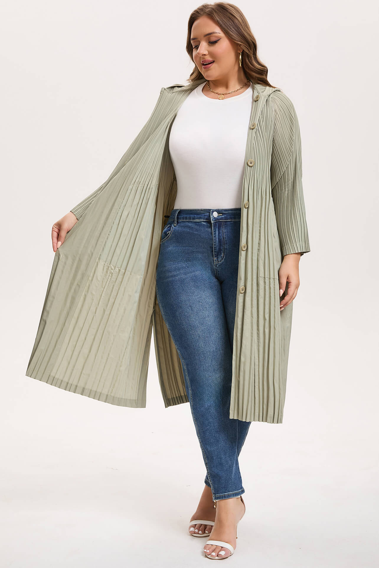 Pleatsart Wrinkle-Free Hooded Pleats Trench Coat