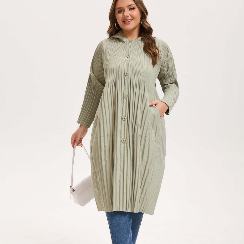 Pleatsart Wrinkle-Free Hooded Pleats Trench Coat